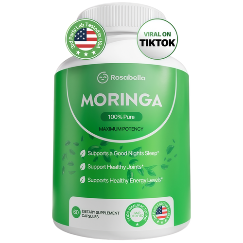 Rosabella Moringa Capsules - Pure Moringa Powder, Energy, Skin, Immune & Gut Health Superfood, Rich in Antioxidants, Essential Vitamins & Amino Acids, Natural Green Superfood Supplement - 60 Count