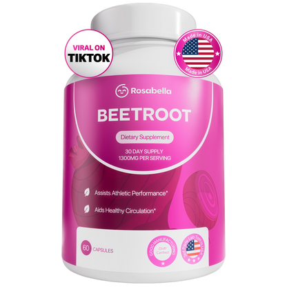 Rosabella Organic Beet Root Capsules - 1300mg Beet Root Powder Aids Healthy Circulation & Vitality, Non-GMO, Beet Root Supplement - 60 Capsules, 30-Day Supply