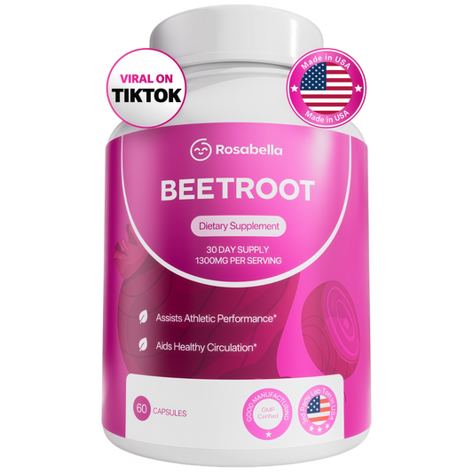Rosabella Organic Beet Root Capsules - 1300mg Beet Root Powder Aids Healthy Circulation & Vitality, Non-GMO, Beet Root Supplement - 60 Capsules, 30-Day Supply